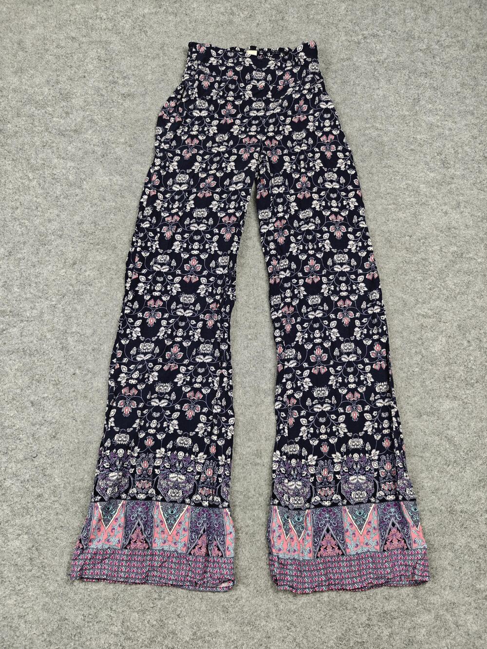 Mudd Pants Womens XS Blue Harem Flared Rayon Floral Elastic Waist Casual